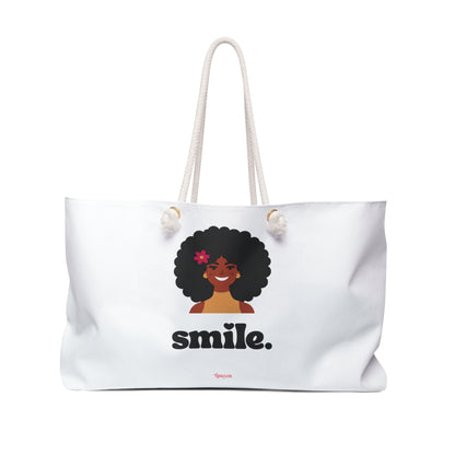 Weekender Bag — ‘Smile.’ Afro Girl Graphic Travel Tote