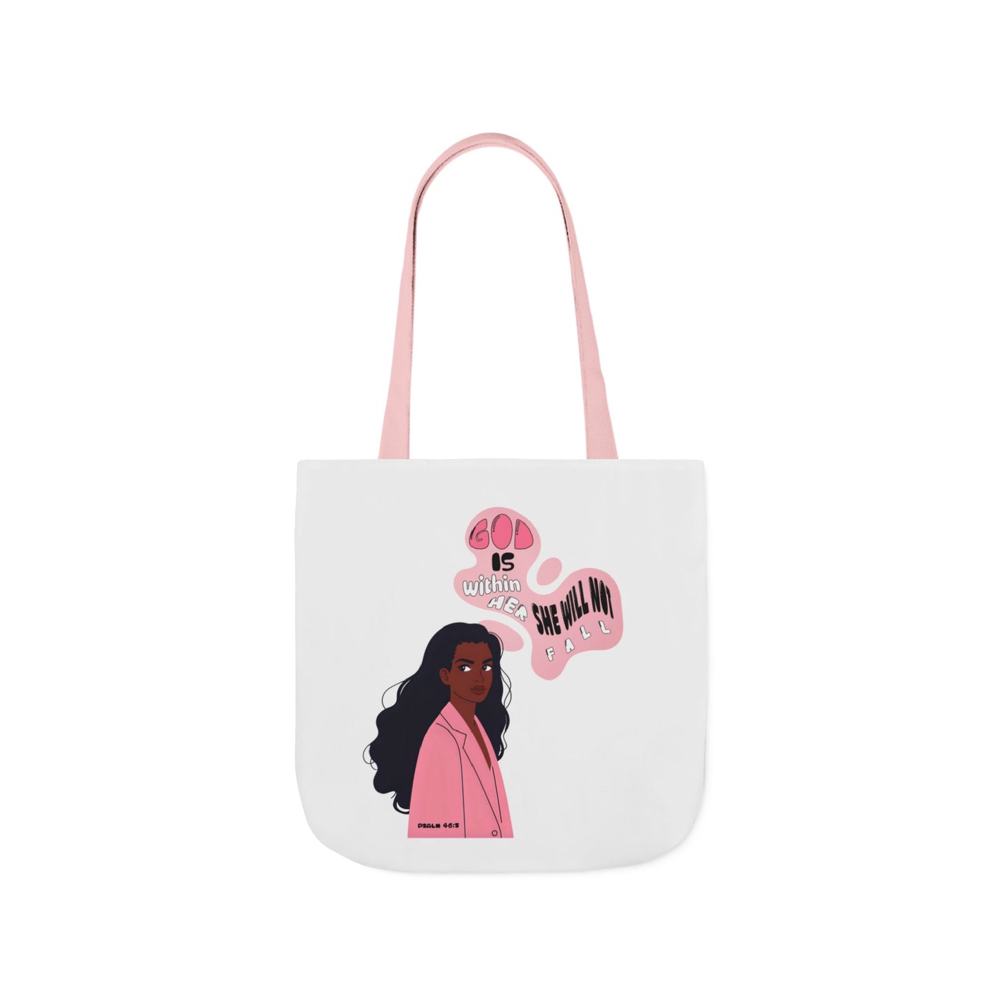 Tote Bag — "God Is Within Her; She Will Not Fail" Illustrated Faith Tote