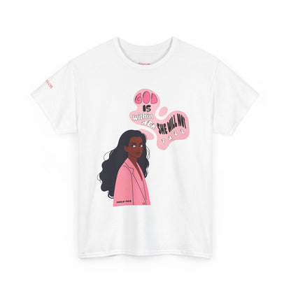 Empowerment Tee — "God Is Within Her" Graphic Shirt (Pink Illustration)