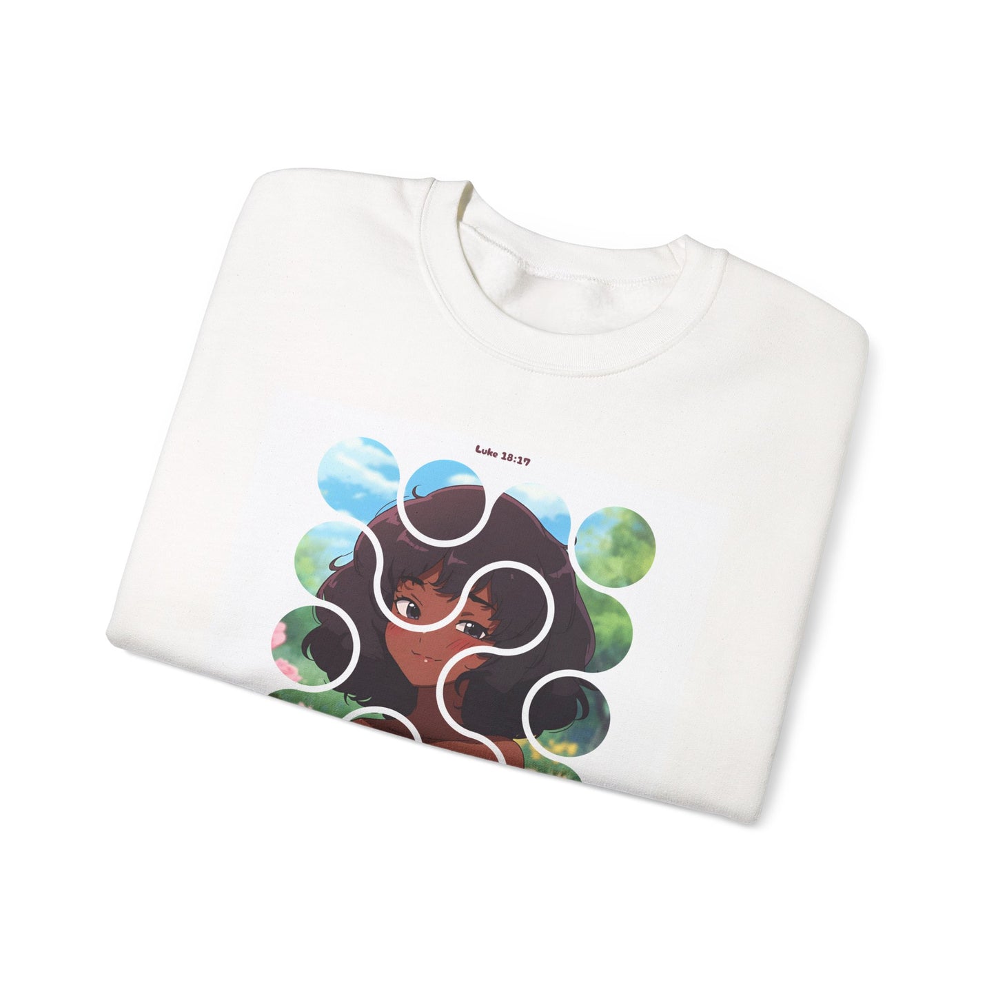 Childlike Heart Crewneck Sweatshirt — Whimsical Retro Puzzle Girl Graphic