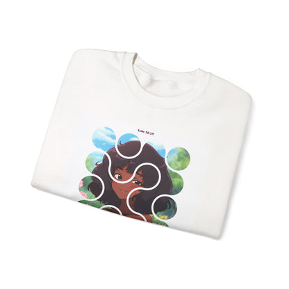 Childlike Heart Crewneck Sweatshirt — Whimsical Retro Puzzle Girl Graphic