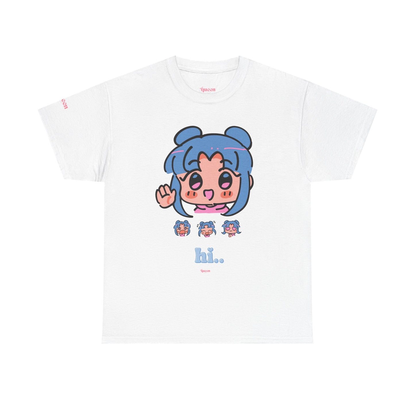 Cute Anime Hello Graphic Tee — "hi.." Blue Chibi Character T-Shirt