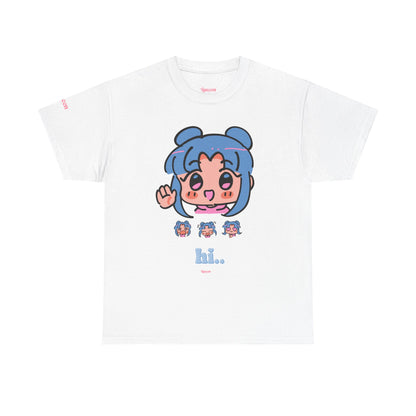Cute Anime Hello Graphic Tee — "hi.." Blue Chibi Character T-Shirt