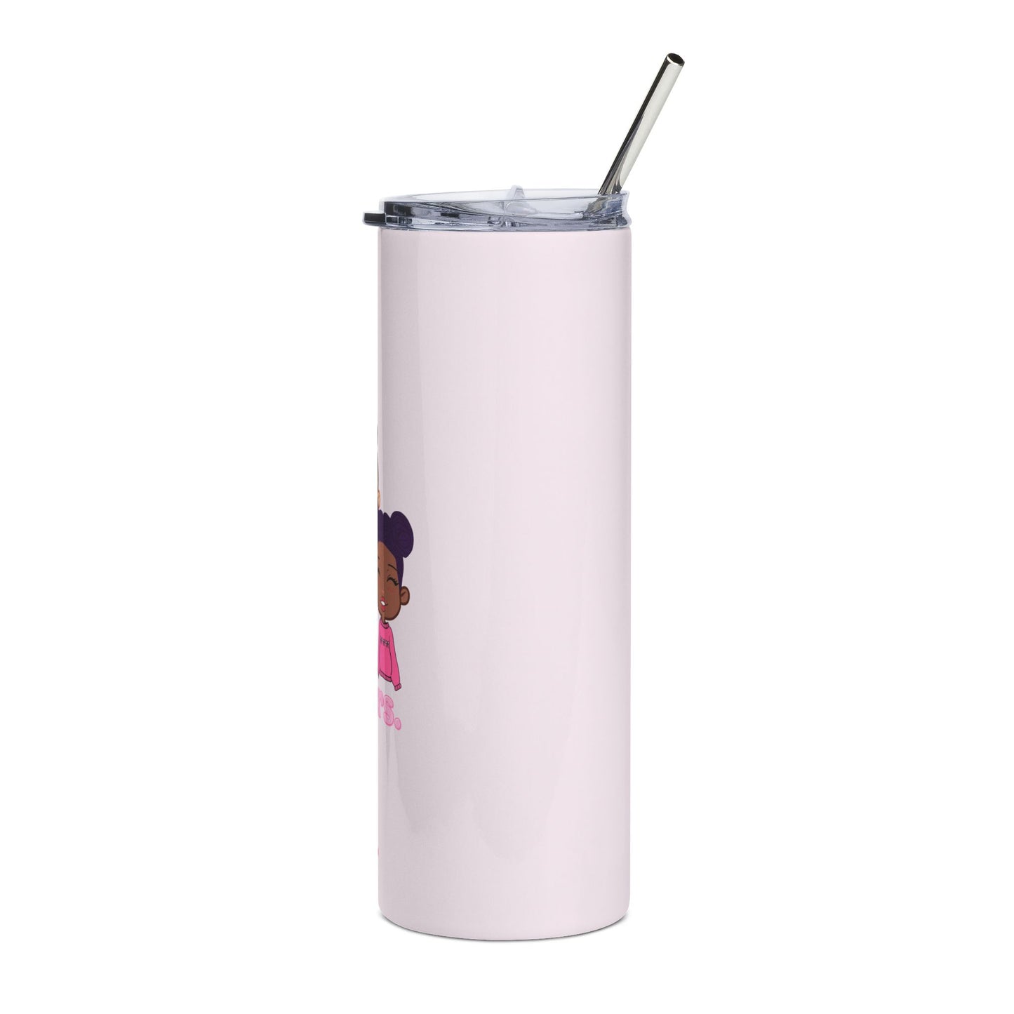 20oz Pink Stainless Tumbler — Cute 'Sisters' Cartoon Girls Design