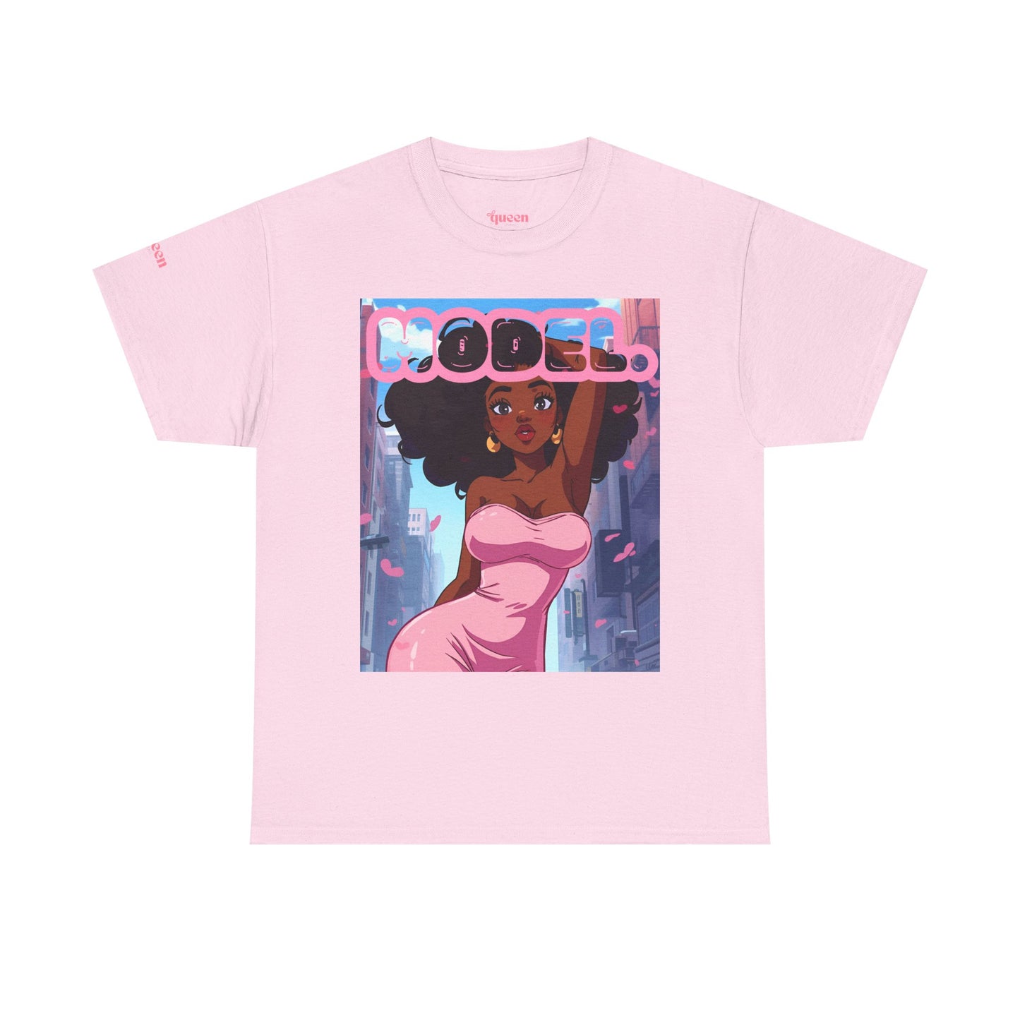 Model Pink Dress T-Shirt — Afro Puff Girl Graphic Tee