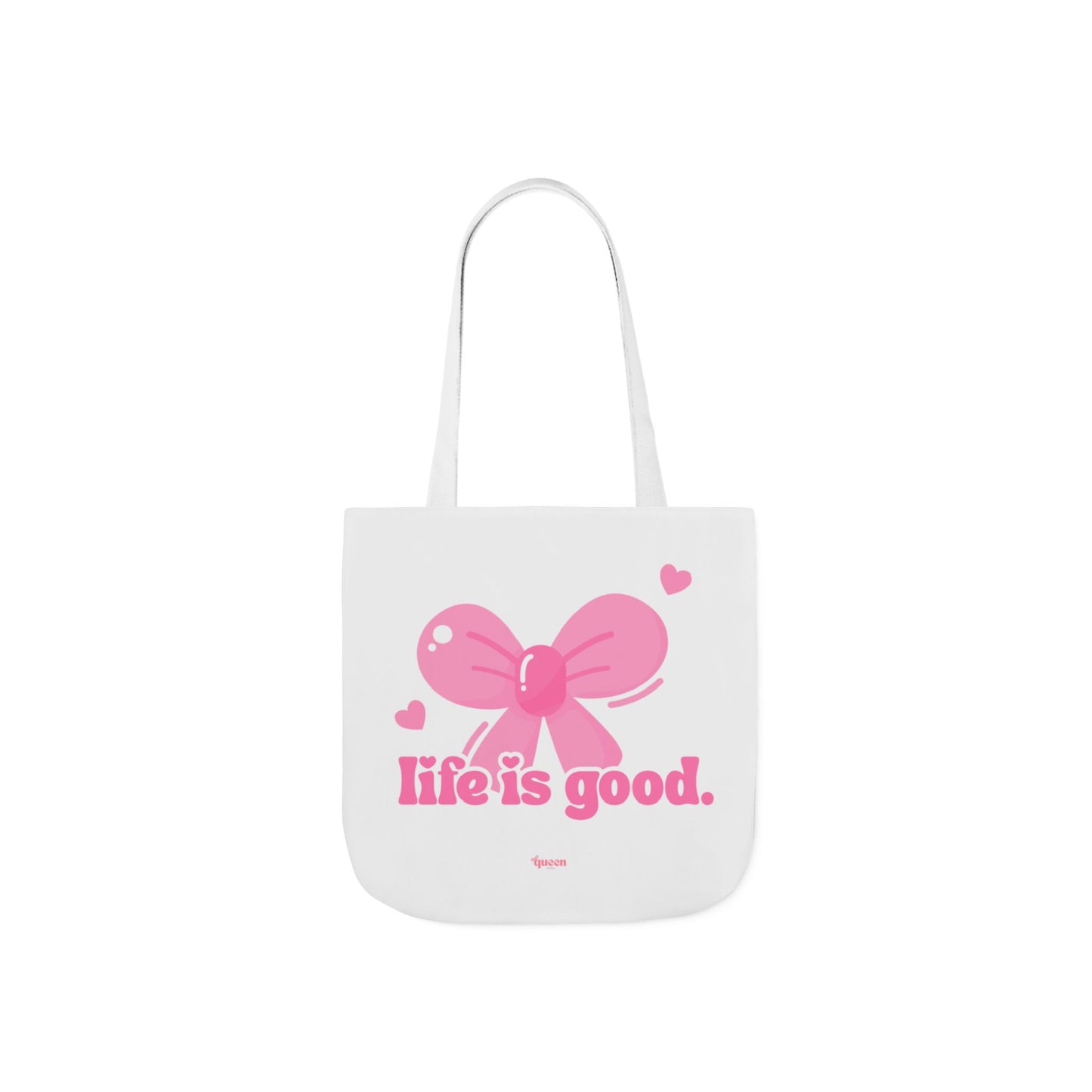 Tote Bag — 'Life is Good' Pink Bow Canvas Tote, Cute Heart Gift Bag