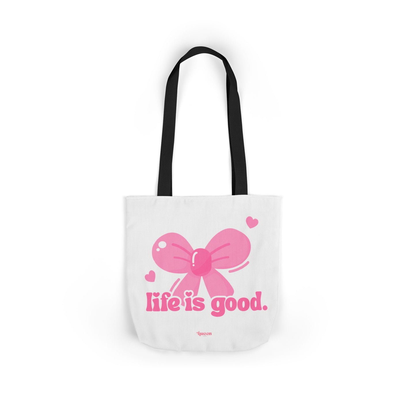 Tote Bag — 'Life is Good' Pink Bow Canvas Tote, Cute Heart Gift Bag