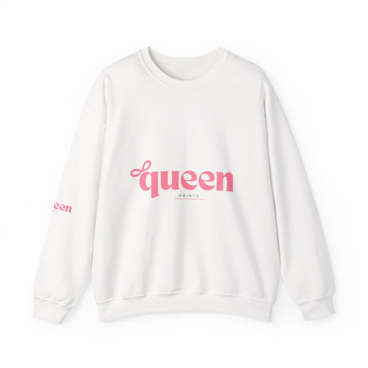 Queen Graphic Sweatshirt — Pink Script Crewneck for Women