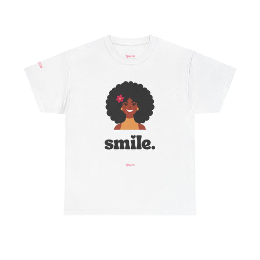 Smile Tee — Afro Girl Graphic T-Shirt with 'smile.' Positive Message
