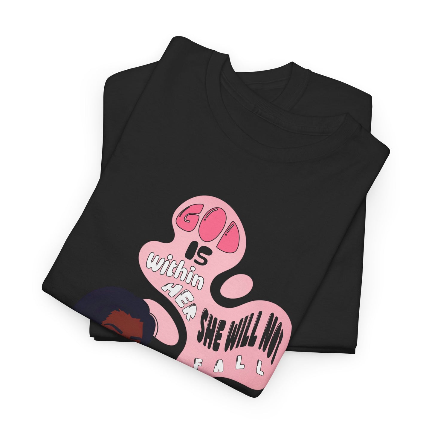 Empowerment Tee — "God Is Within Her" Graphic Shirt (Pink Illustration)