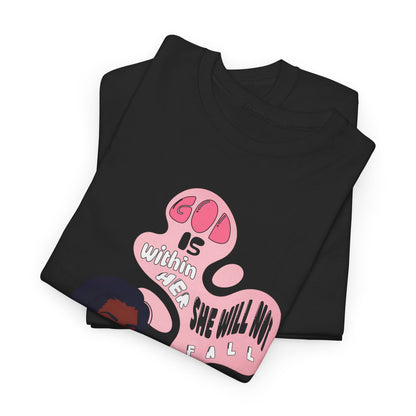 Empowerment Tee — "God Is Within Her" Graphic Shirt (Pink Illustration)