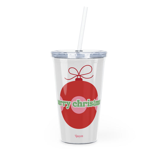 Christmas Ornament Tumbler with Straw — "Merry Christmas" Holiday Travel Cup